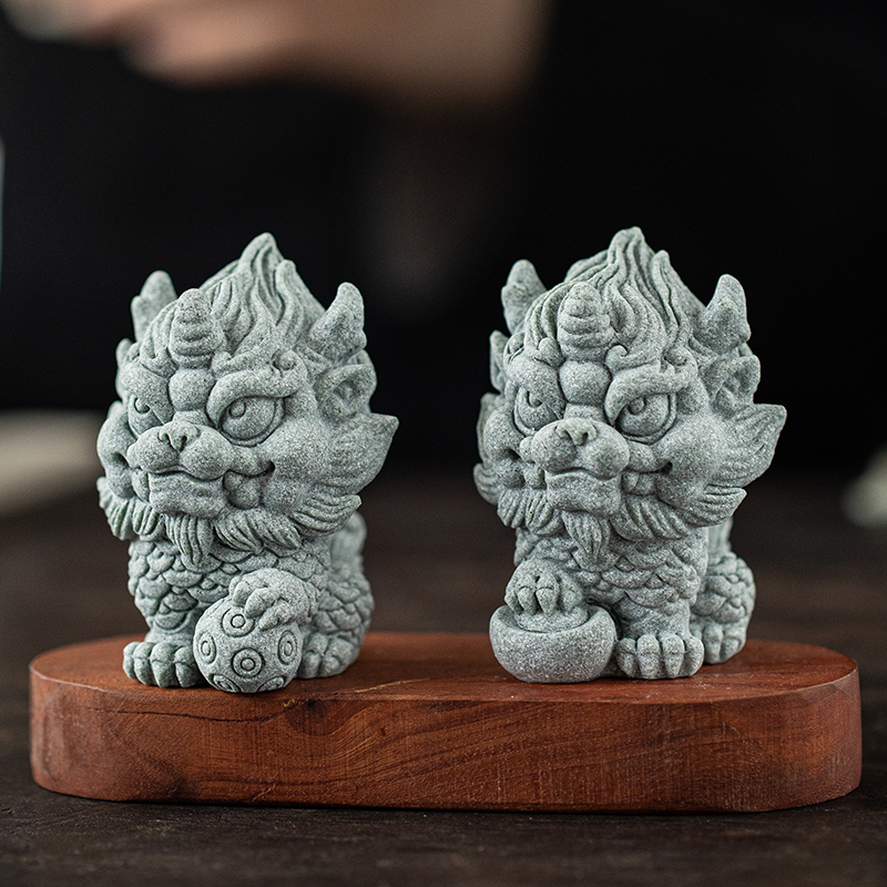 新中式绣球元宝麒麟一对茶宠摆件可爱瑞兽招财镇纸鱼缸造景装饰品