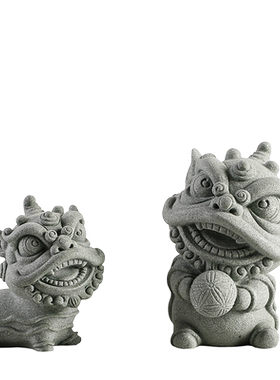 青砂石创意舞狮鱼缸沉水造景摆件