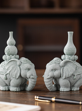 创意招财大象一对茶宠摆件吉祥如意家居客厅桌面户外门口造景装饰