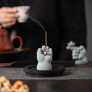中式 饰品 佛手莲花底座线香插摆件创意指定发财香托香座茶室桌面装