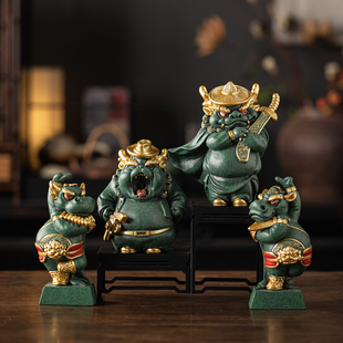 国潮牛头马面门神玄关桌面摆件镇宅创意瑞兽麒麟工艺品家居装 饰品