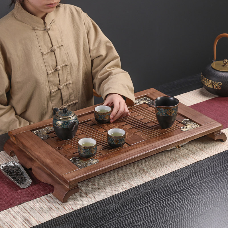 瓷水陶清简约功夫茶具实木泡茶茶盘排水蓄水茶托盘大小号茶座茶海