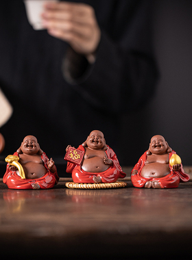 紫砂招财中式桌面弥勒佛桌面装饰