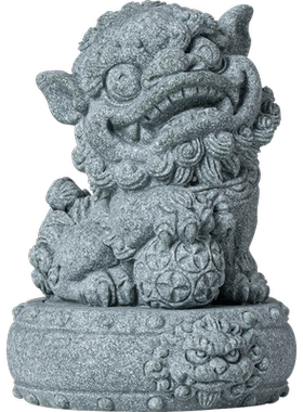 青砂石招财中式桌面唐狮绣球元宝