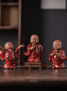 紫砂造景中式桌面小和尚茶宠摆件