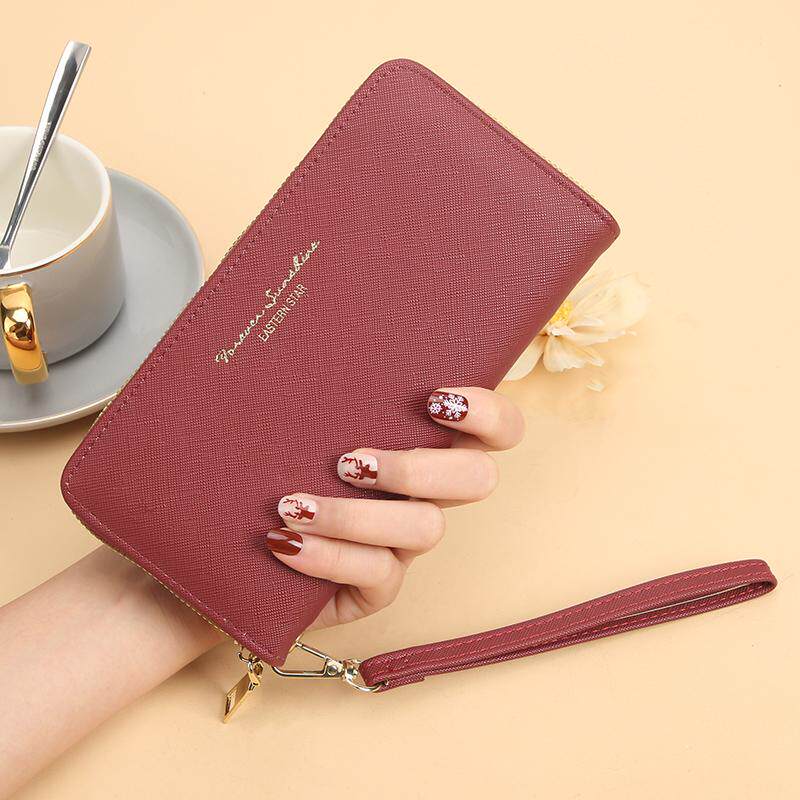 宝思妮新款钱包时尚女士长款十字纹拉链手拿包女简约零钱包wallet