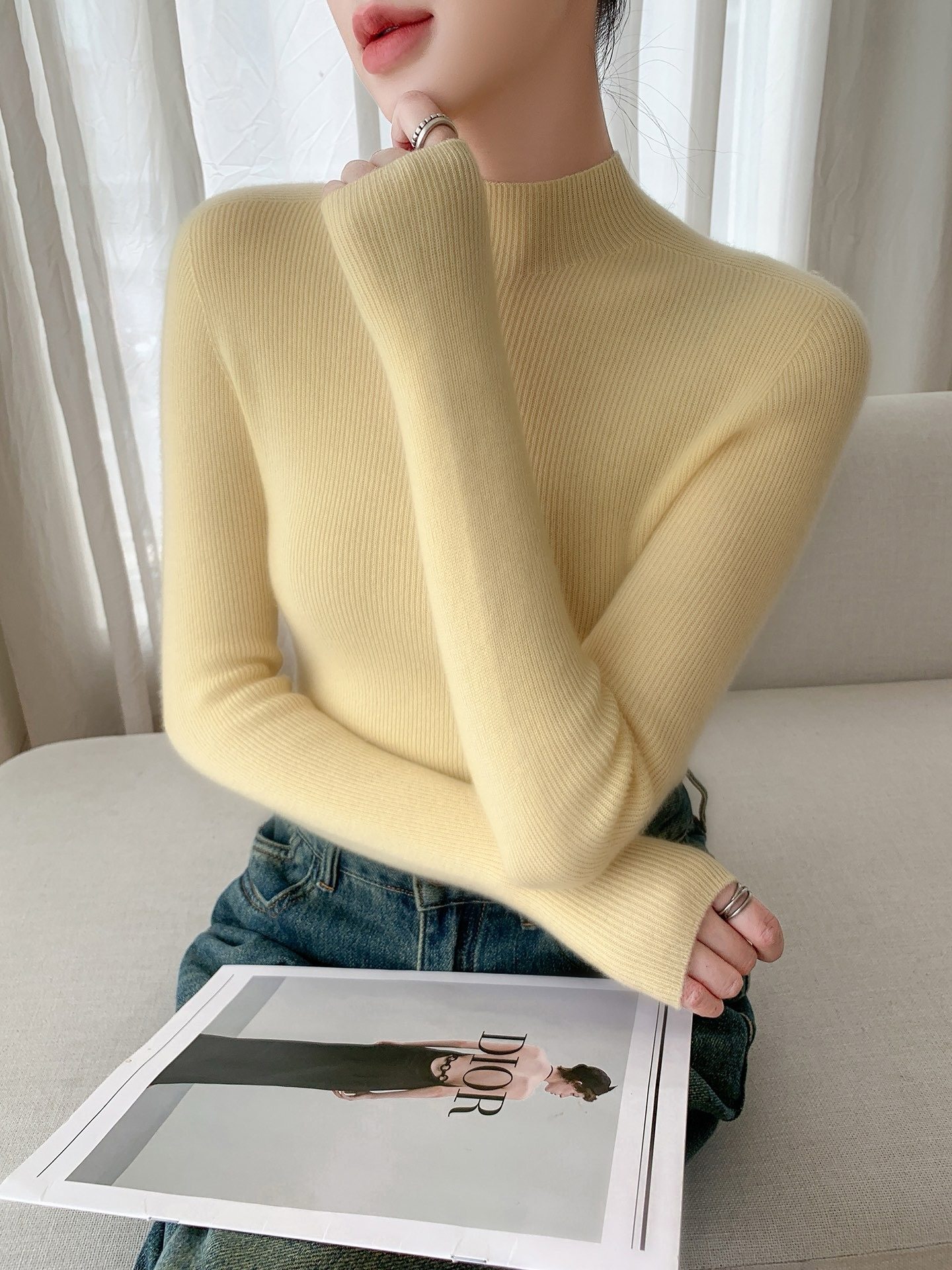 阿拉*善盟100山羊绒一线成衣无缝抽条半高领羊绒衫打底衫新款女,女装/女士精品,羊绒衫,淘宝优惠券,粉丝福利购,淘宝优惠卷