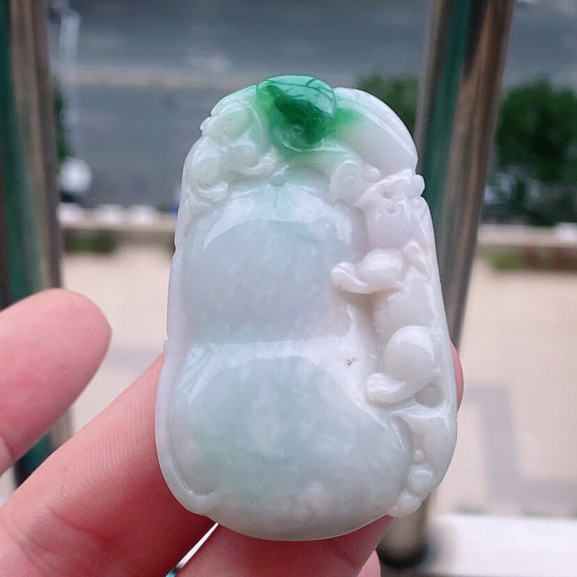 缅甸天然A货玉石翡翠挂件精雕老坑冰种飘花佛手吊坠