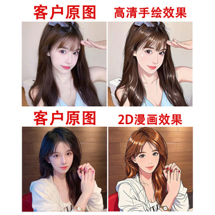 手绘真人写实萌版3D卡通手办漫画头像定制Q版动漫国风2D涂鸦效果