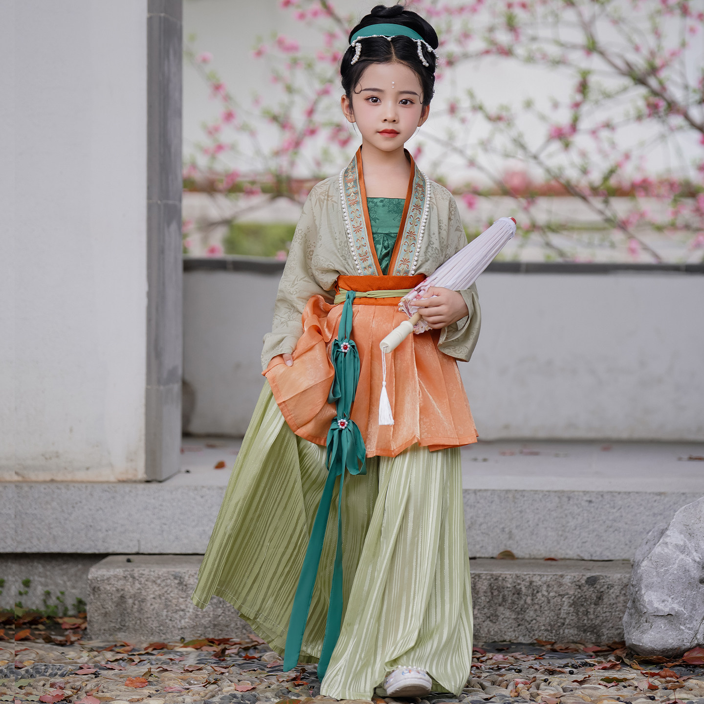汉服女童宋制对襟衫中国风古装儿童古风摄影唐装宝宝套装春秋新款