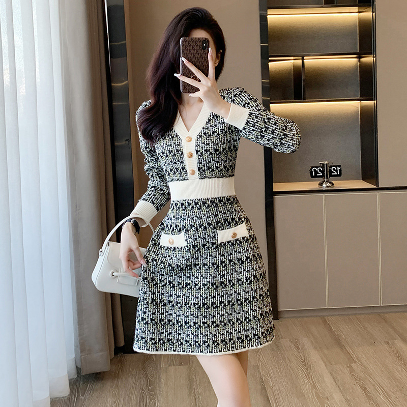 香风拼色法式A字裙汐灿