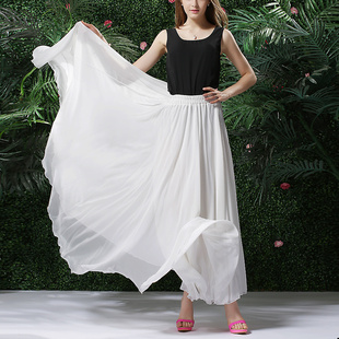 清仓价雪纺半身裙三层纯色大摆裙显瘦飘逸沙滩度假裙跳舞a字长裙