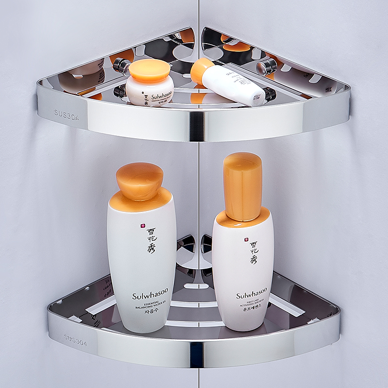 加厚304不锈钢洗澡间转角置物架