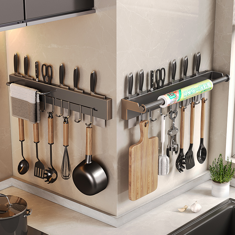 厨房刀架置物架壁挂式刀座刀具收纳架子家用放菜刀架免打孔不锈钢