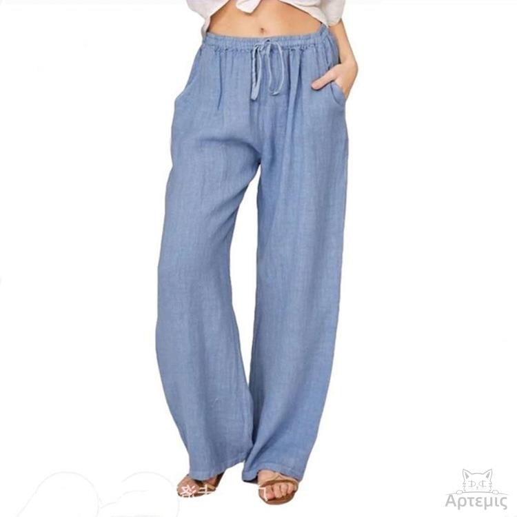 大码女装时尚宽松亚麻休闲阔腿长裤Womens large casual pants