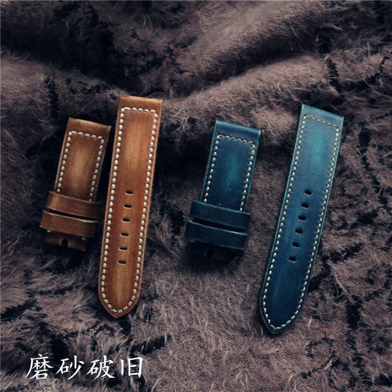 头层牛皮真皮手表带磨砂复古做旧手工皮具diy