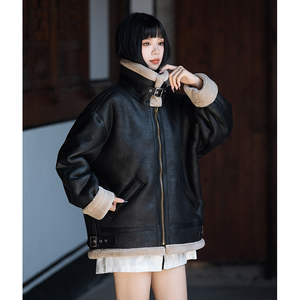 男女款皮毛一体外套冬季加绒加厚羊羔毛夹克外穿棉服1201-P228图片