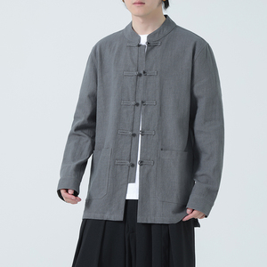 风外套汉服大码开衫夹克亚麻立领长袖衬衫男DSA016-1180-P95图片