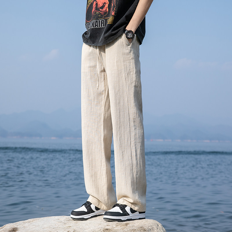 棉麻直筒裤春夏新款阔腿裤男长裤子纯色大码拖地休闲裤8208-p78,男装休闲裤,电商A016