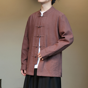 风外套2025春大码汉服棉麻夹克复古盘口长袖衬衫男装1180-P95图片