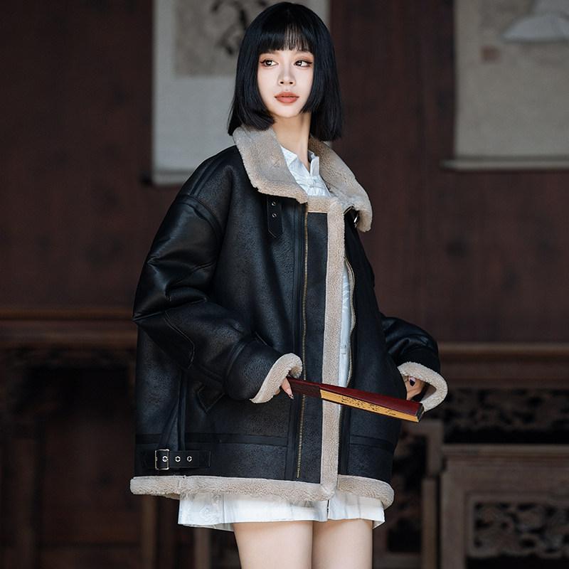 男女款皮毛一体外套冬季加绒加厚羊羔毛夹克外穿棉服1201-P228,男装夹克,电商A016
