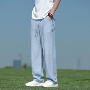 风天丝亚麻裤子男夏季薄款大码宽松直筒裤垂感休闲裤8266-P80图片