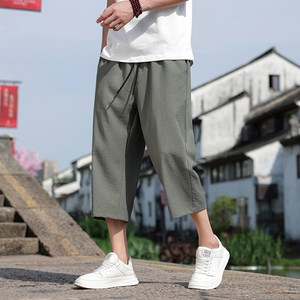 风冰丝裤男裤子夏季青春流行大码休闲裤七分裤潮8267-p45控58