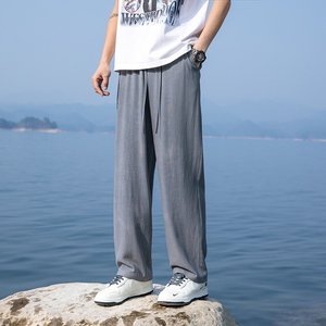 棉麻直筒裤春夏新款阔腿裤男士长裤子纯色大码拖地休闲裤8059-p75图片