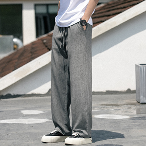 风休闲裤夏季男款亚麻长裤大码纯色直筒拖地裤子8263-P50控78