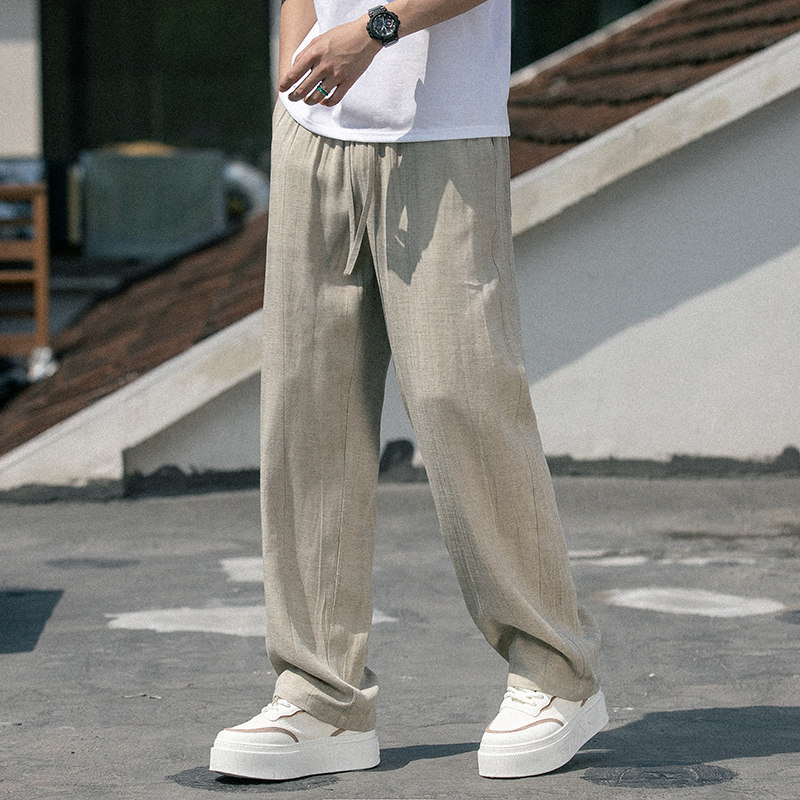 天丝亚麻休闲裤夏季男长裤清凉直筒大码拖地裤子潮8266-P80控118,男装休闲裤,电商A016