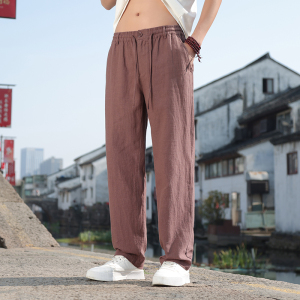 棉麻裤2025男休闲裤风纯色百搭直筒裤轻柔舒适长裤子8233-P80图片