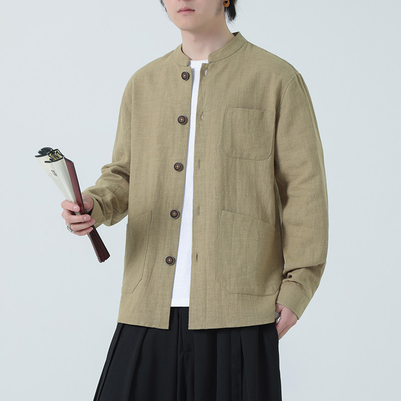 风亚麻外套开衫夏季男新中式长袖衬衫防晒服DSA016-1177-P85,男装防晒衣,电商A016