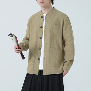 风亚麻外套开衫夏季男新中式长袖衬衫防晒服DSA016-1177-P85