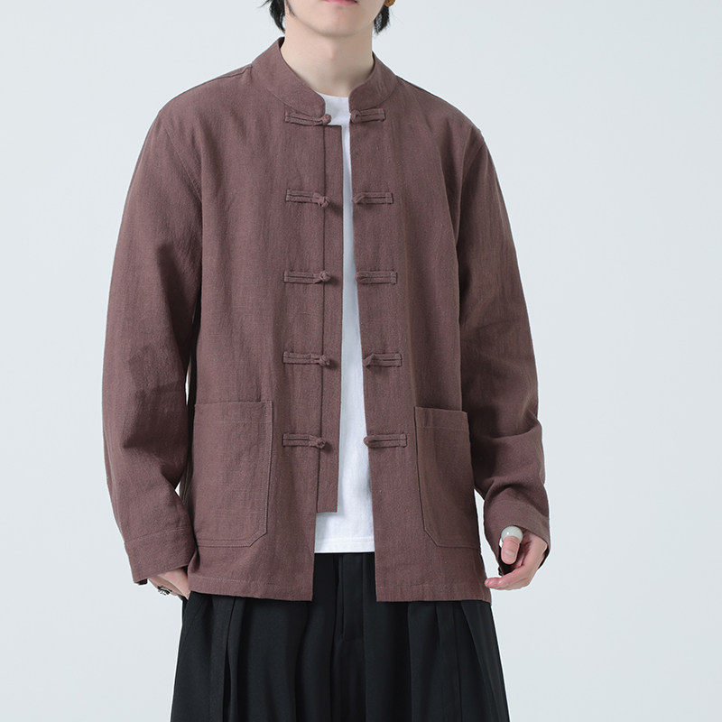 夹克春季男款立领长袖外套风棉麻上衣复古盘扣衬衫1180-P95图片