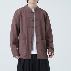 夹克春季男款立领长袖外套风棉麻上衣复古盘扣衬衫1180-P95图片
