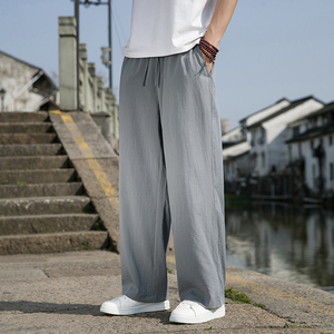 风休闲裤男薄款长裤大码纯色冰丝直筒拖地裤子DSA016-8090p60,男装休闲裤,电商A016