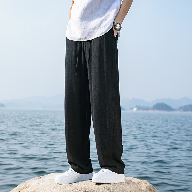 棉麻直筒裤春夏新款阔腿裤男士长裤子纯色大码拖地休闲裤8059-p75,男装休闲裤,电商A016