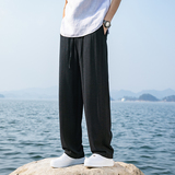 棉麻直筒裤春夏新款阔腿裤男士长裤子纯色大码拖地休闲裤8059-p75，男装休闲裤，电商A016