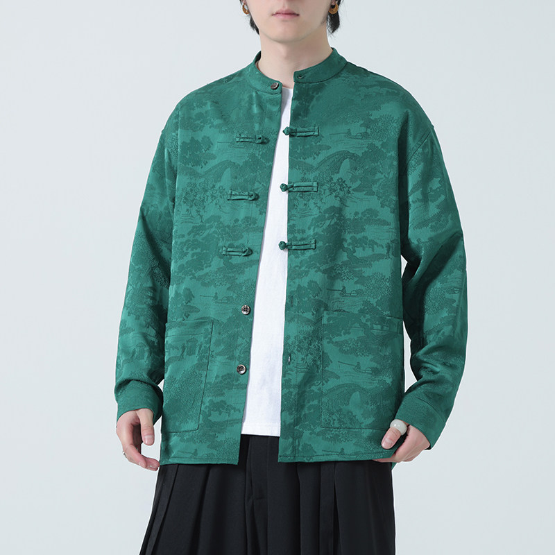 2025秋冬新款夹克红复古唐装汉服中式外套男长袖衬衫1197-P98,男装夹克,电商A016