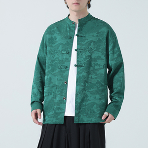 2025秋冬新款夹克红复古唐装汉服中式外套男长袖衬衫1197-P98