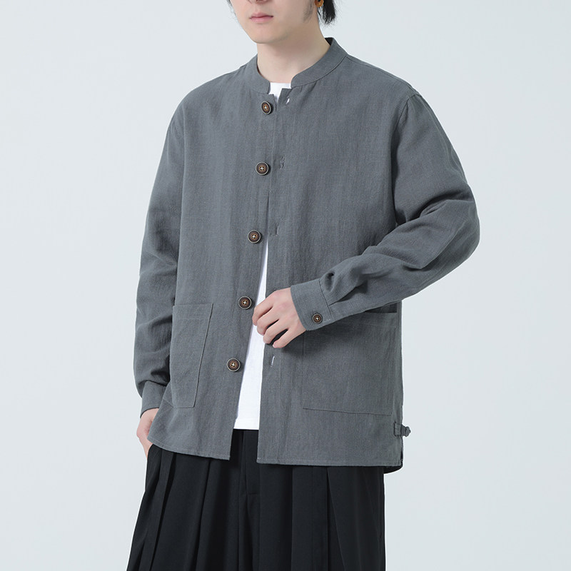 风开衫唐装夹克纯色亚麻休闲长袖衬衫男上衣DSA016-1176-P90,男装夹克,电商A016