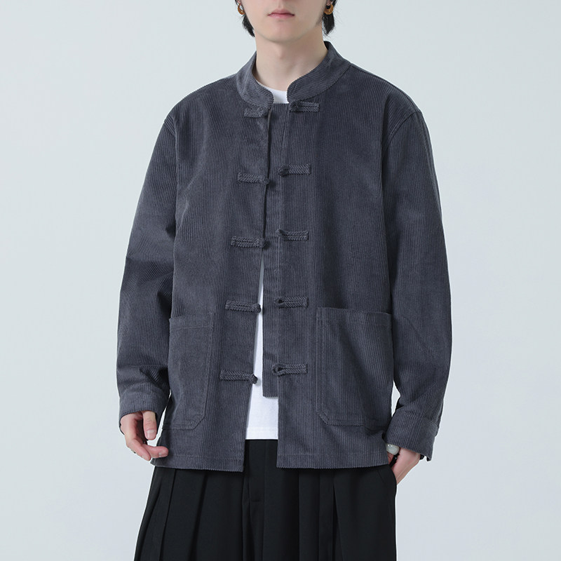 2025秋冬夹克风灯芯绒盘扣汉服唐装外套男长袖衬衫1199-P118图片