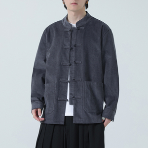 2025秋冬夹克风灯芯绒盘扣汉服唐装外套男长袖衬衫1199-P118图片