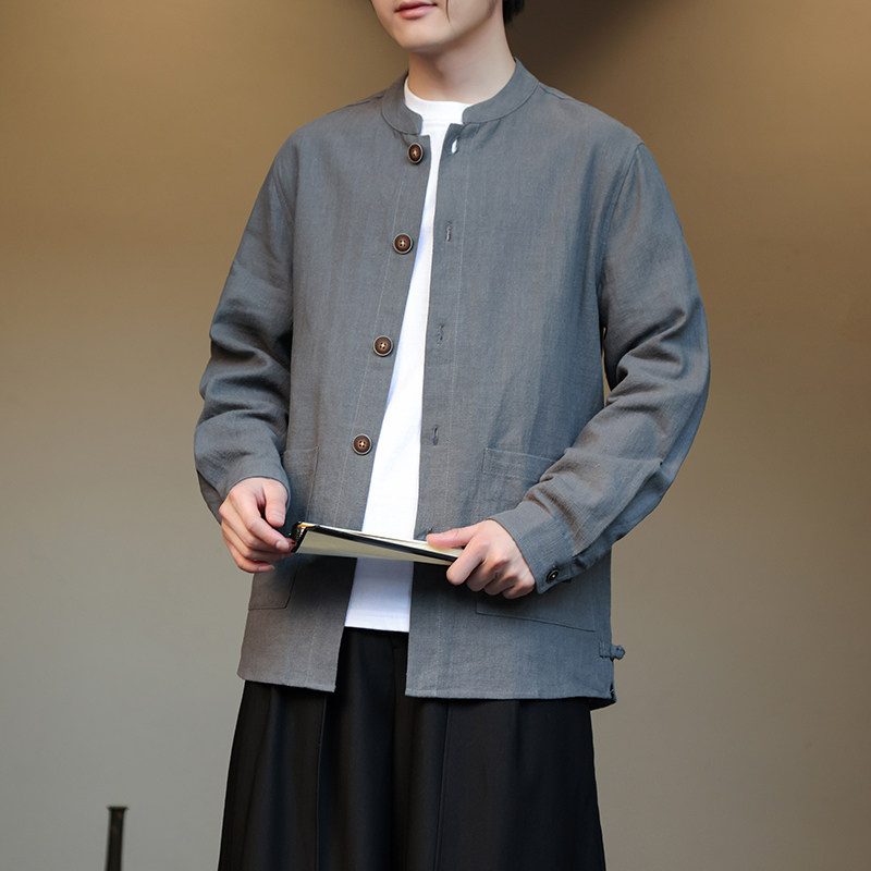 2025男女秋季新款棉麻夹克外套大码宽松汉服立领长袖开衫1176-P85,男装夹克,电商A016