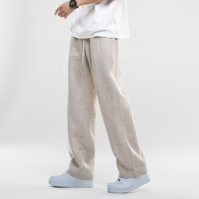 亚麻裤子风男休闲裤夏款复古加灰绿色直筒长裤8018-P100,男装休闲裤,电商A016