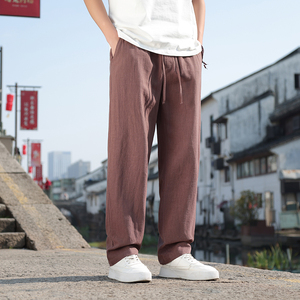 2025春夏款男士亚麻裤休闲裤新中式大码直筒长裤电商A016-8233P80图片