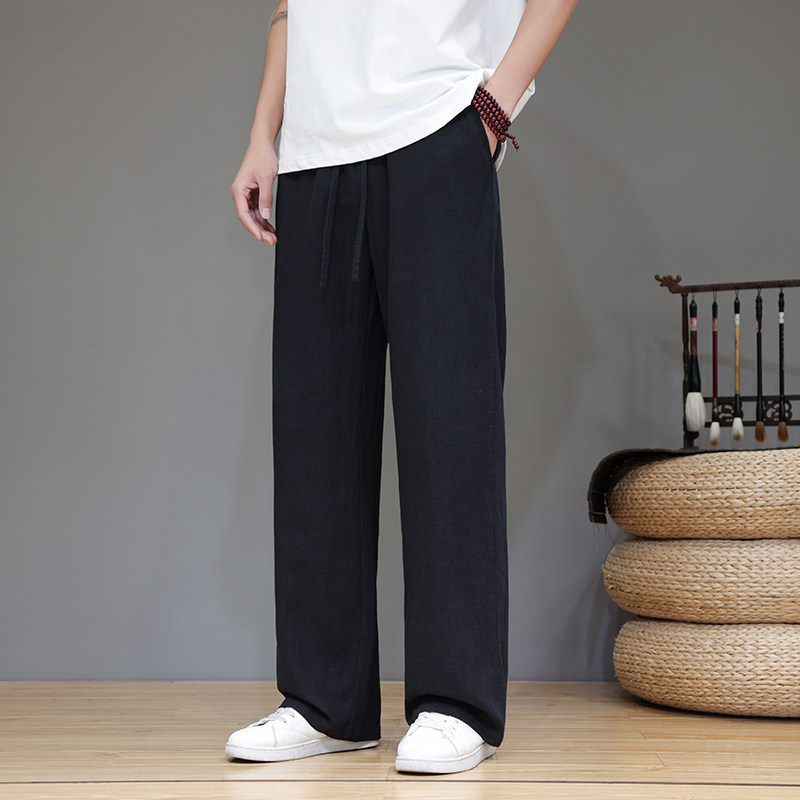直筒裤男女款亚麻裤新中式休闲裤子纯色垂感阔腿棉麻长裤8208-P78，男装休闲裤，电商A016