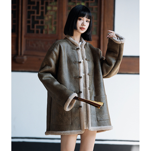 男女皮毛一体外套冬季大码加绒加厚棉衣新中式棉服唐装1203-P158图片