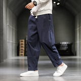 休闲裤秋冬季男裤风复古棉麻直筒裤纯色宽松百搭长裤8019p55，男装休闲裤，电商A016