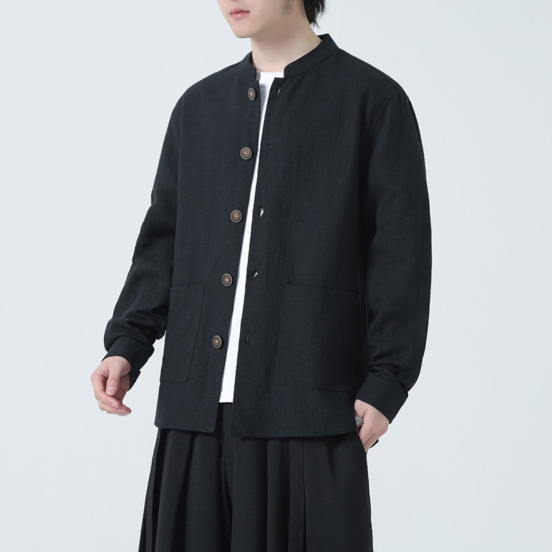 新中式外套男春秋款亚麻衬衫风大码棉麻休闲夹克男装1176-P90,男装夹克,电商A016